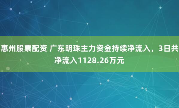 惠州股票配资 广东明珠主力资金持续净流入，3日共净流入1128.26万元